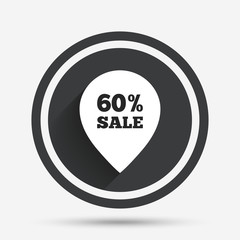 60 percent sale pointer tag sign icon.