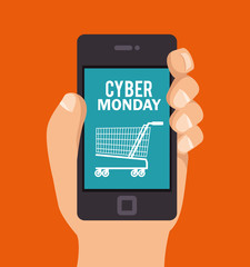 cyber monday hand hold smartphone shopping vector ilustration eps 10