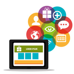 tablet shop cyber monday with icons media vector illustration eps 10