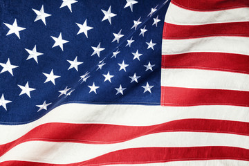 Fototapeta premium Close up studio shot of rough texture cotton flag - United States of America
