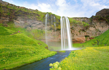 The Beautiful Seljalandsfoss Waterfalls of South Iceland at Sunset, Iceland