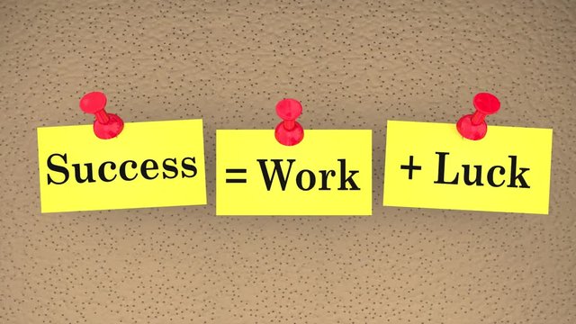 Success Equals Work Plus Luck Bulletin Board Saying 3d Animation
