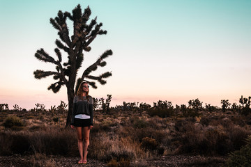 Girl at Mojave Desert near Route 66 in California