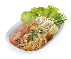 Pad thai ; Thai food isolated on white background.