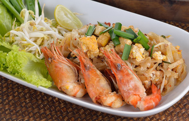 Pad thai ; Thai food isolated on a background.