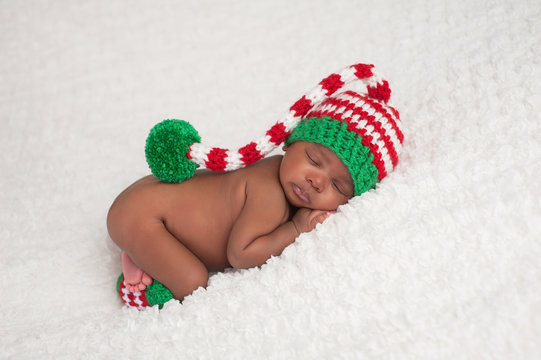 Baby Girl Wearing a Christmas Stocking Cap