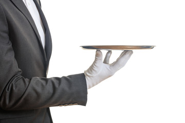 Waiter holding a tray