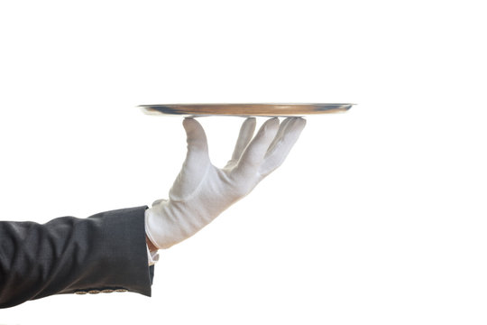 Waiter holding a tray