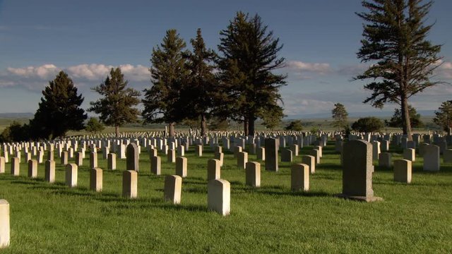 Wide pan of Little Bighorn Battlefield National Monument