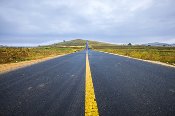 asphalt road on grassland