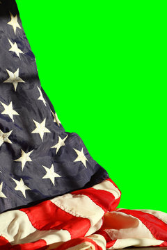 Rippled american flag isolated against a 00ff00 green chromakey background