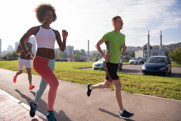 multiethnic group of people on the jogging