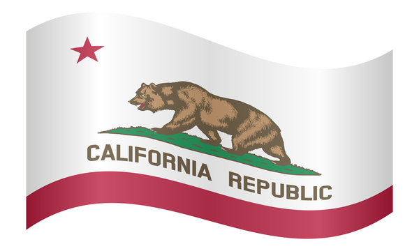 Flag of California waving on white background