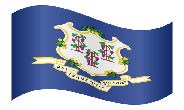 Flag of Connecticut waving on white background