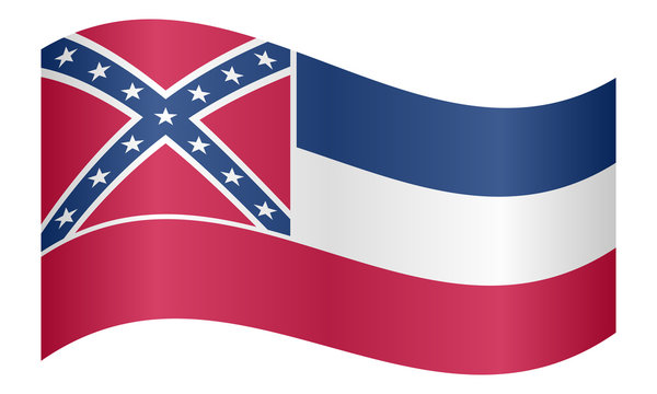 Flag of Mississippi waving on white background