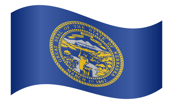 Flag of Nebraska waving on white background