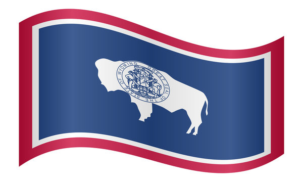 Flag of Wyoming waving on white background
