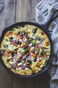 Vegetable and cheese cornbread skillet