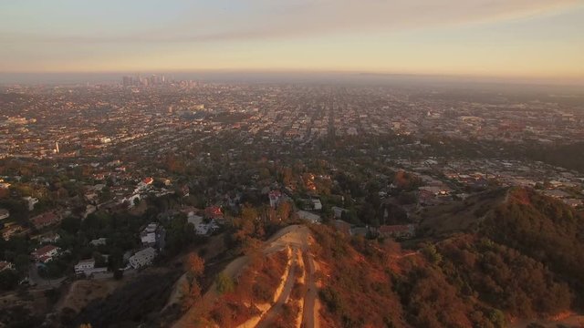 Los Angeles Sunset Aerial 13 Hills and City