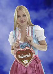 Smiling woman with Oktoberfest heart