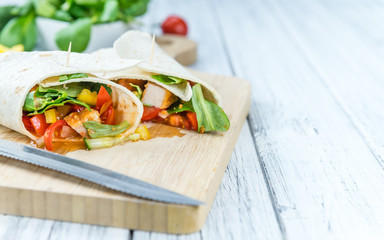 Portion of Chicken Wraps (selective focus)