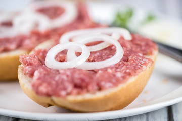 Fresh made Bun with Mett (selective focus)