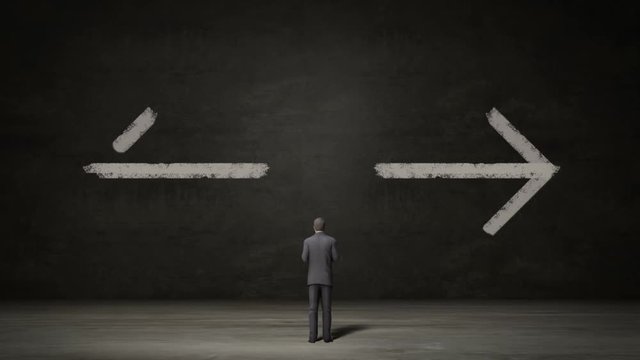 Businessman choose right arrow or left arrow. decided ways. decision.1 