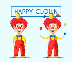Happy circus clown. Cartoon vector illustration