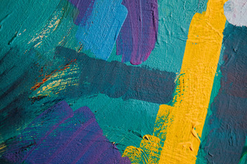 Fototapeta premium Colored paint strokes. Abstract art background. Detail of a work of art. Contemporary Art. Colorful texture. thick paint surface