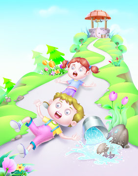 Jack and Jill fell down with bucket