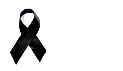 Black awareness ribbon.Mourning and melanoma symbol. Isolated on white