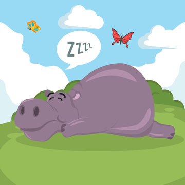 hippo sleeping vector illustration design