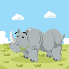 rhino eating grass vector illustration design
