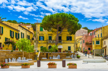 City street in Marina di campo, Elba Island, Tuscany, Italy.