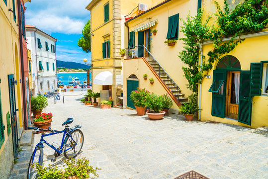 City ​​street in Marina di campo, Elba Island, Tuscany, Italy.