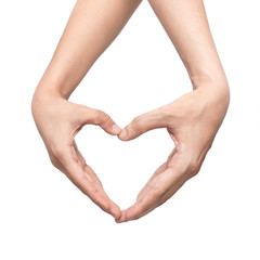 Obraz premium Attractive Asian Couple making a love symbol with hands.