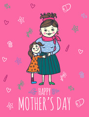 Happy Mother's day card with mum and daughter