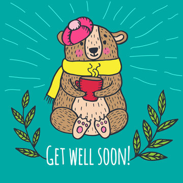 Get well soon card with teddy bear