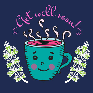Get well soon card with cup of tea