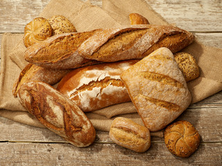 Bread selection aerial view
