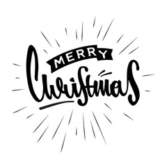 Merry Christmas hand drawn retro design. Modern calligraphy and brush lettering