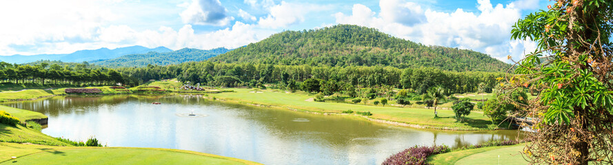 Golf course landscape panorama
