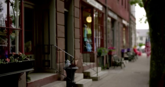 View of store front and sidewalk