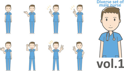 Diverse set of male nurse , EPS10 vector format vol.1