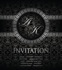 Invitation card in retro style. Seamless background in a black with frame
