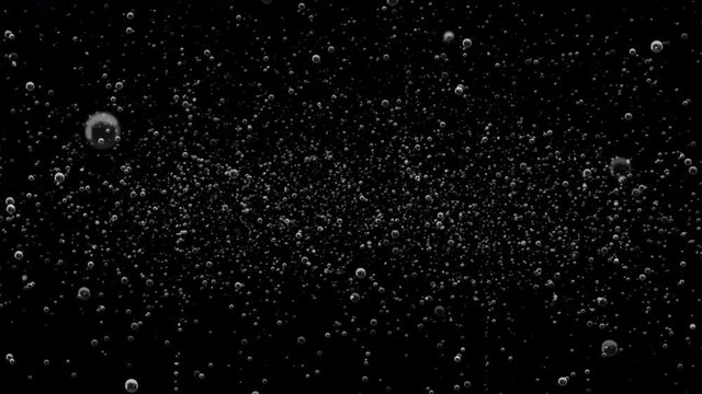 A black background of sparse soda bubble fizz with last 10 seconds loop at end.