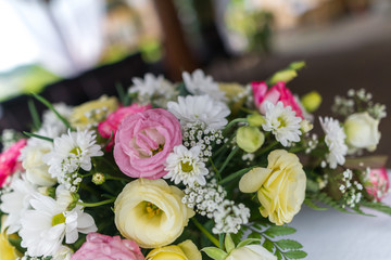Beautiful flowers on table in wedding day.