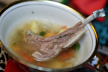 Plate with shurpa soup