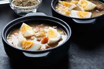 The sour soup made of rye flour with eggs