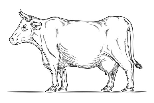 Vector retro illustration of a cow.